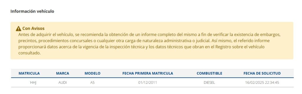 informe reducido dgt con avisos