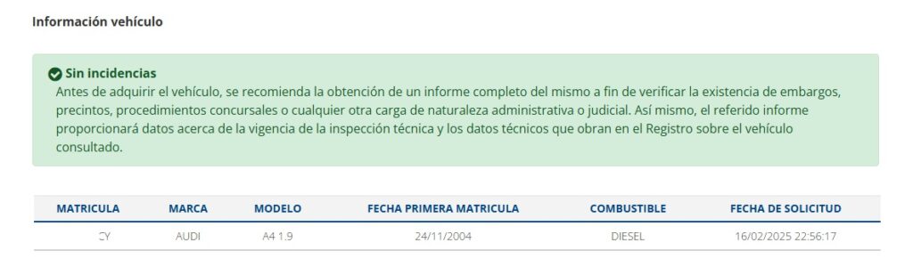 informe reducido dgt sin incidencias
